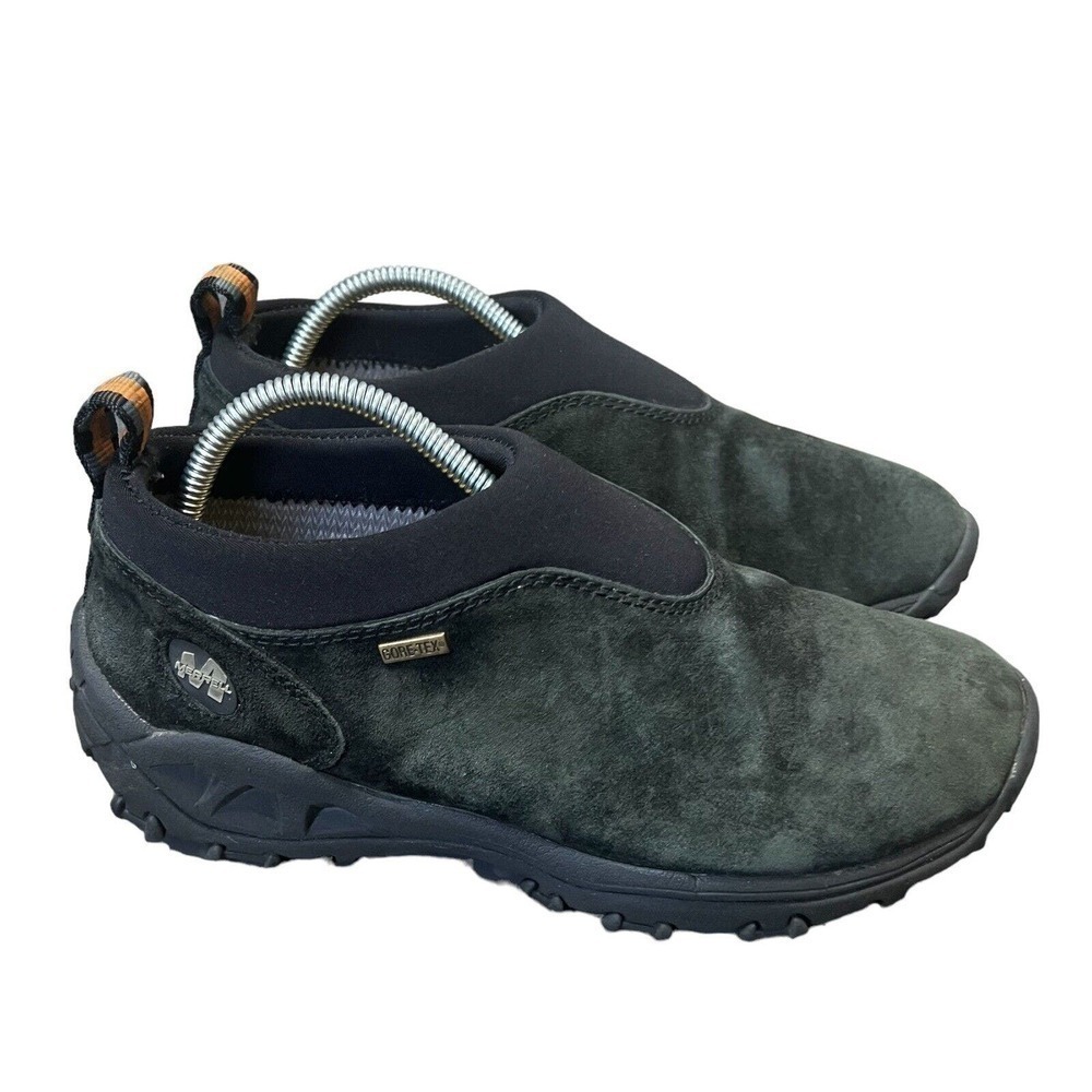 Merrell‎ Gore-Tex Air Cushion Size 7.5 Women shoes Suede Moc Black Slip-On